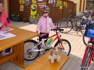 Cyklovyjížďky se zúčastnil i tento pes. Samozřejmě se vezl.