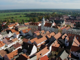 Pohled na Třeboň z věže kostela