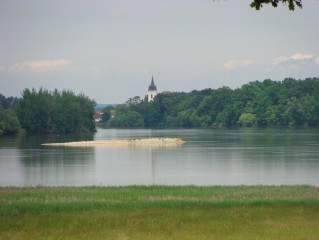 Bošilecký rybník s věží Bošileckého kostela sv. Martina