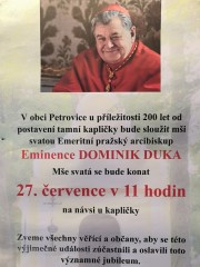 Výročí postavení kapličky Petrovice  - mše svatá